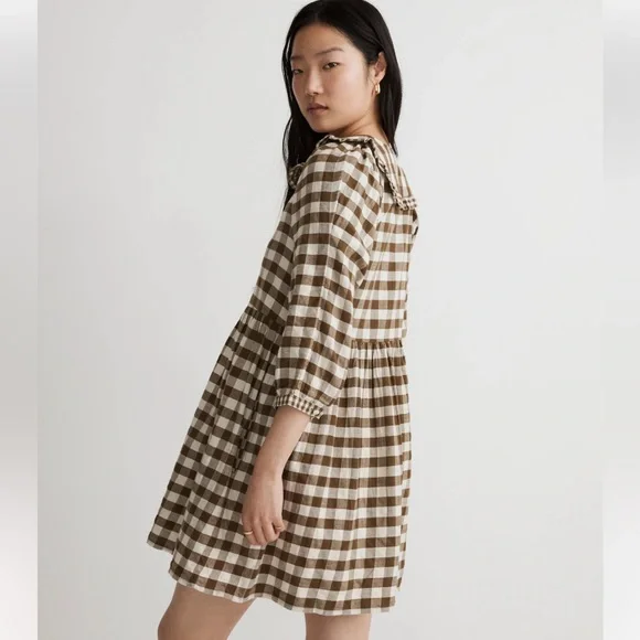 NWT Madewell Gingham Collared Puff-Sleeve Mini Dress - Picture 3 of 11